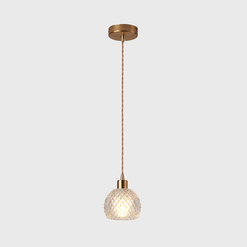 Modern Style Small Pendant Lamp Clear Glass Single-Bulb Bedside Pendulum Light in Brass Brass Dome Clearhalo 'Ceiling Lights' 'Modern Pendants' 'Modern' 'Pendant Lights' 'Pendants' Lighting' 2592959