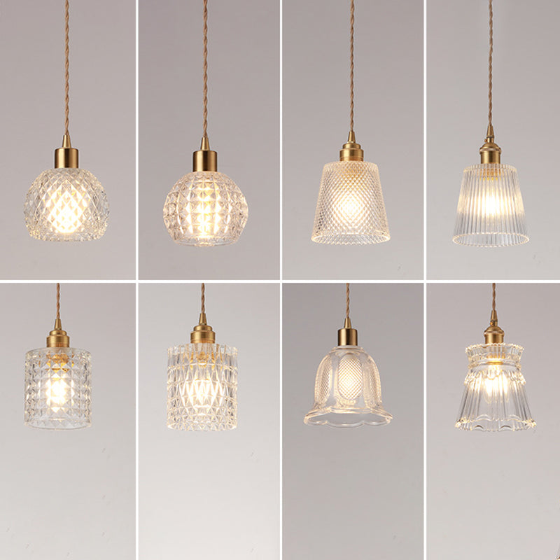 Modern Style Small Pendant Lamp Clear Glass Single-Bulb Bedside Pendulum Light in Brass Clearhalo 'Ceiling Lights' 'Modern Pendants' 'Modern' 'Pendant Lights' 'Pendants' Lighting' 2592960