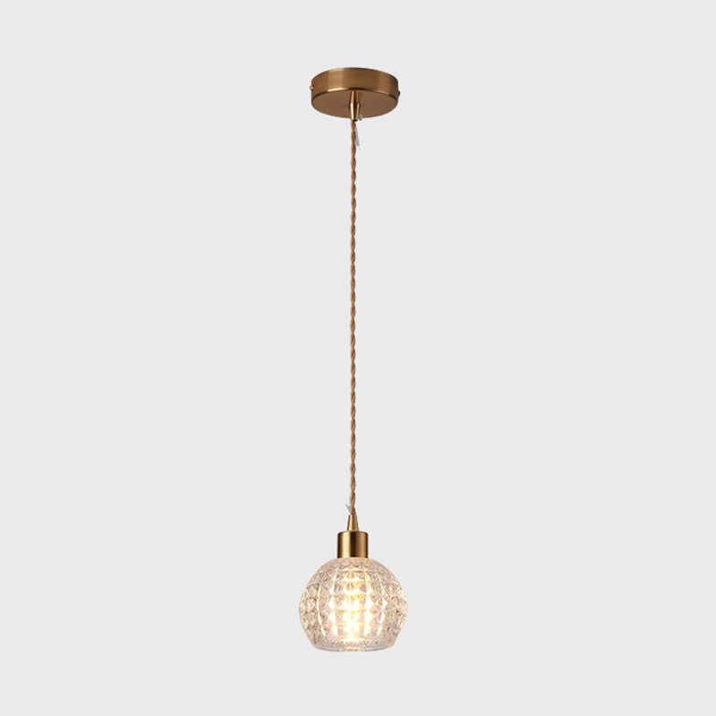 Modern Style Small Pendant Lamp Clear Glass Single-Bulb Bedside Pendulum Light in Brass Brass Globe Clearhalo 'Ceiling Lights' 'Modern Pendants' 'Modern' 'Pendant Lights' 'Pendants' Lighting' 2592961