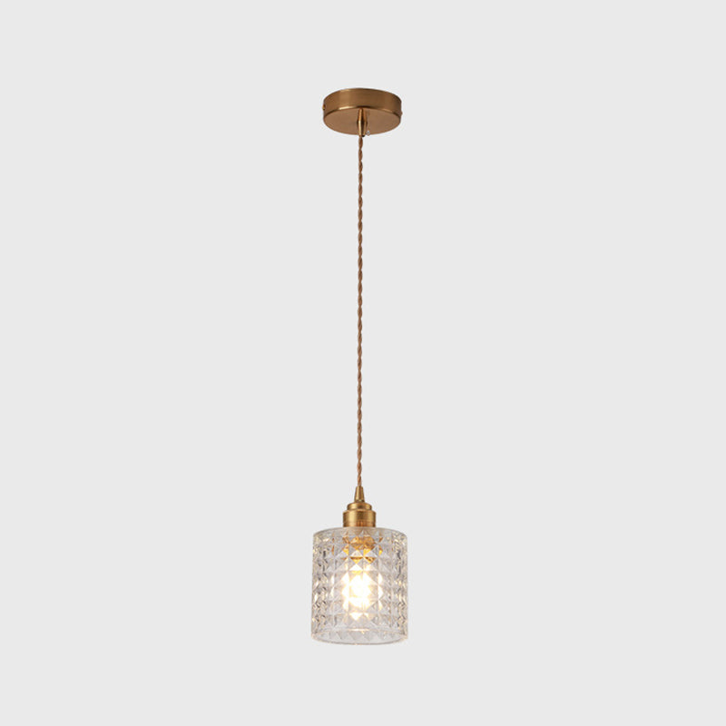 Modern Style Small Pendant Lamp Clear Glass Single-Bulb Bedside Pendulum Light in Brass Brass Cylinder Clearhalo 'Ceiling Lights' 'Modern Pendants' 'Modern' 'Pendant Lights' 'Pendants' Lighting' 2592964
