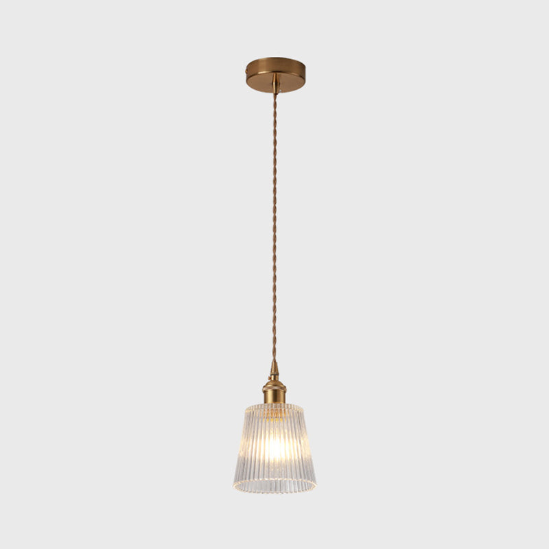 Modern Style Small Pendant Lamp Clear Glass Single-Bulb Bedside Pendulum Light in Brass Brass Prismatic Clearhalo 'Ceiling Lights' 'Modern Pendants' 'Modern' 'Pendant Lights' 'Pendants' Lighting' 2592965