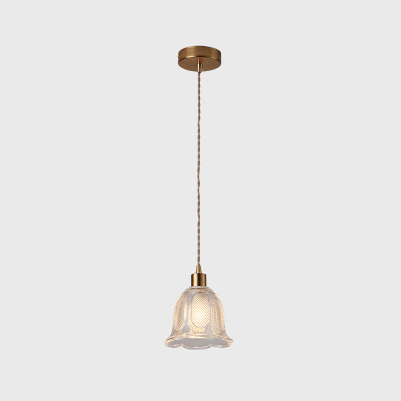 Modern Style Small Pendant Lamp Clear Glass Single-Bulb Bedside Pendulum Light in Brass Brass Flower Clearhalo 'Ceiling Lights' 'Modern Pendants' 'Modern' 'Pendant Lights' 'Pendants' Lighting' 2592967
