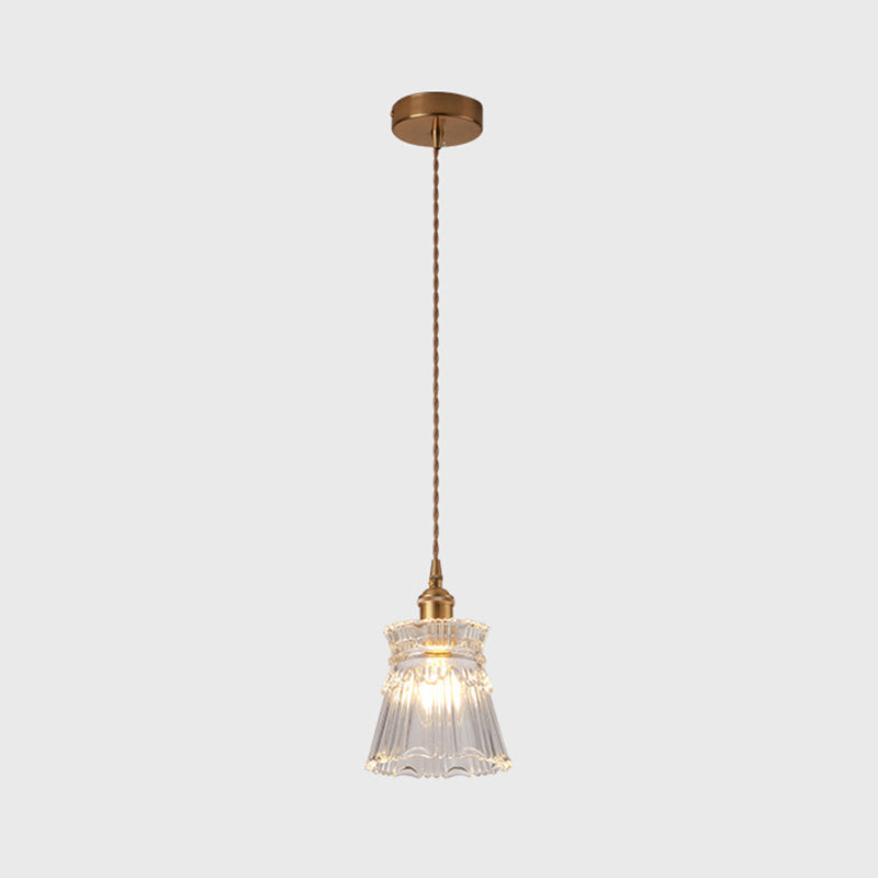 Modern Style Small Pendant Lamp Clear Glass Single-Bulb Bedside Pendulum Light in Brass Brass Flare Clearhalo 'Ceiling Lights' 'Modern Pendants' 'Modern' 'Pendant Lights' 'Pendants' Lighting' 2592969