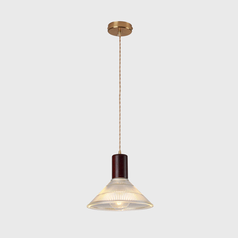 Ribbed Glass Shade Hanging Lamp Simple Style Single-Bulb Pendant Light Fixture for Bedroom Brown Cone Clearhalo 'Ceiling Lights' 'Modern Pendants' 'Modern' 'Pendant Lights' 'Pendants' Lighting' 2592999