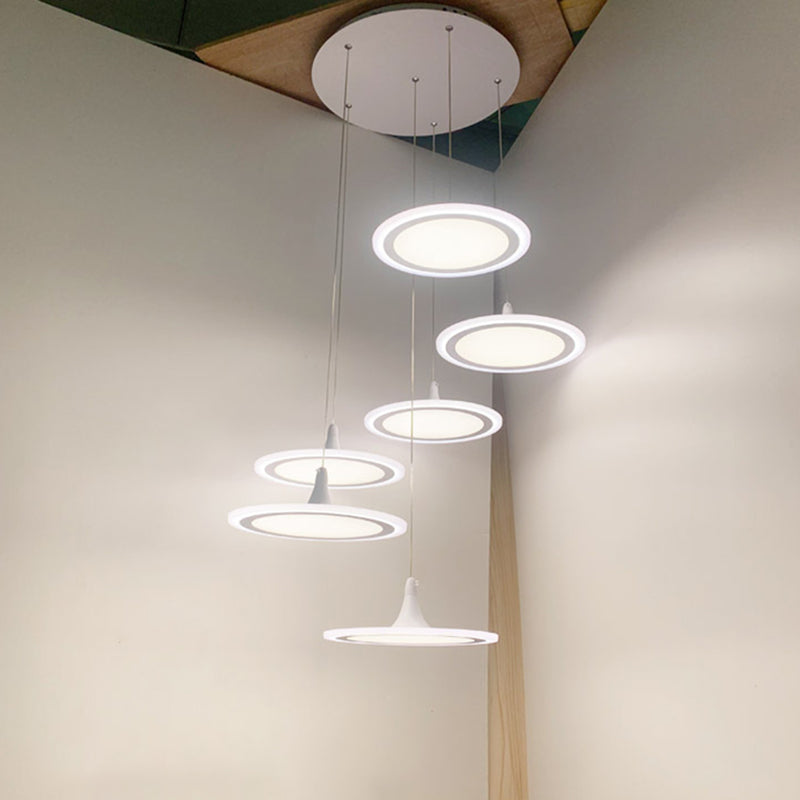 LED Circles Suspension Lighting Minimalist Acrylic Stairs Diner Multi-Light Pendant in White Clearhalo 'Ceiling Lights' 'Modern Pendants' 'Modern' 'Pendant Lights' 'Pendants' Lighting' 2593027