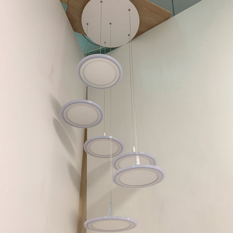 LED Circles Suspension Lighting Minimalist Acrylic Stairs Diner Multi-Light Pendant in White 6 White Clearhalo 'Ceiling Lights' 'Modern Pendants' 'Modern' 'Pendant Lights' 'Pendants' Lighting' 2593028
