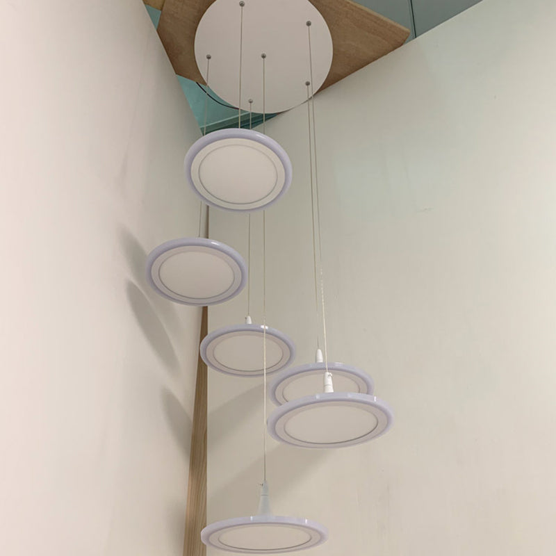 LED Circles Suspension Lighting Minimalist Acrylic Stairs Diner Multi-Light Pendant in White Clearhalo 'Ceiling Lights' 'Modern Pendants' 'Modern' 'Pendant Lights' 'Pendants' Lighting' 2593031
