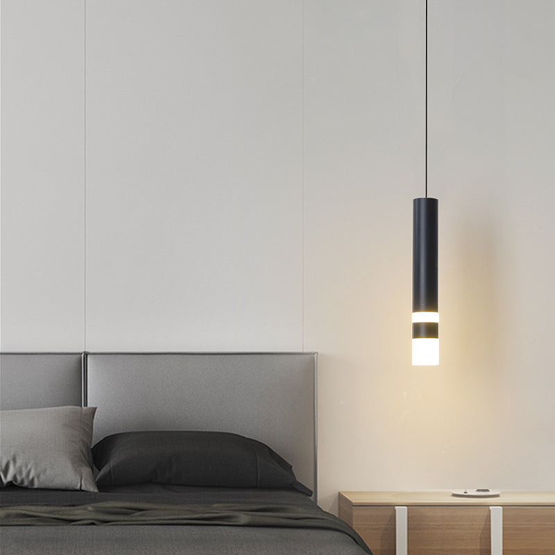 Black Finish Tube Pendant Lamp Modern 1-Head Acrylic LED Ceiling Light Fixture for Bedroom Clearhalo 'Ceiling Lights' 'Modern Pendants' 'Modern' 'Pendant Lights' 'Pendants' Lighting' 2593035