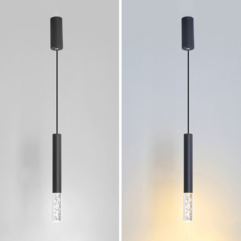 Black Finish Tube Pendant Lamp Modern 1-Head Acrylic LED Ceiling Light Fixture for Bedroom Black B Clearhalo 'Ceiling Lights' 'Modern Pendants' 'Modern' 'Pendant Lights' 'Pendants' Lighting' 2593037