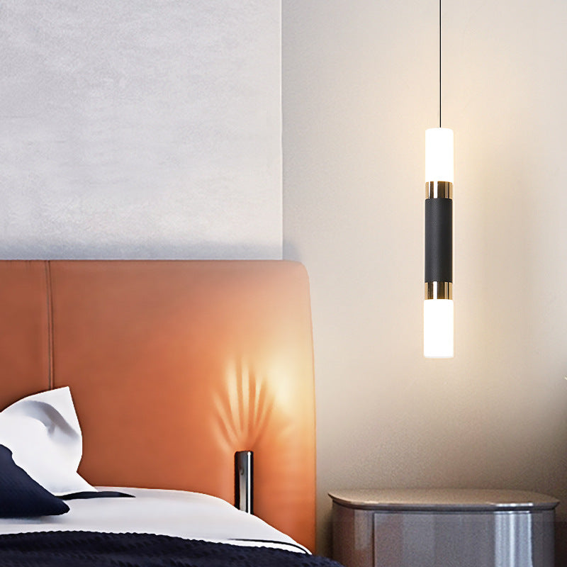 Black Finish Tube Pendant Lamp Modern 1-Head Acrylic LED Ceiling Light Fixture for Bedroom Clearhalo 'Ceiling Lights' 'Modern Pendants' 'Modern' 'Pendant Lights' 'Pendants' Lighting' 2593038