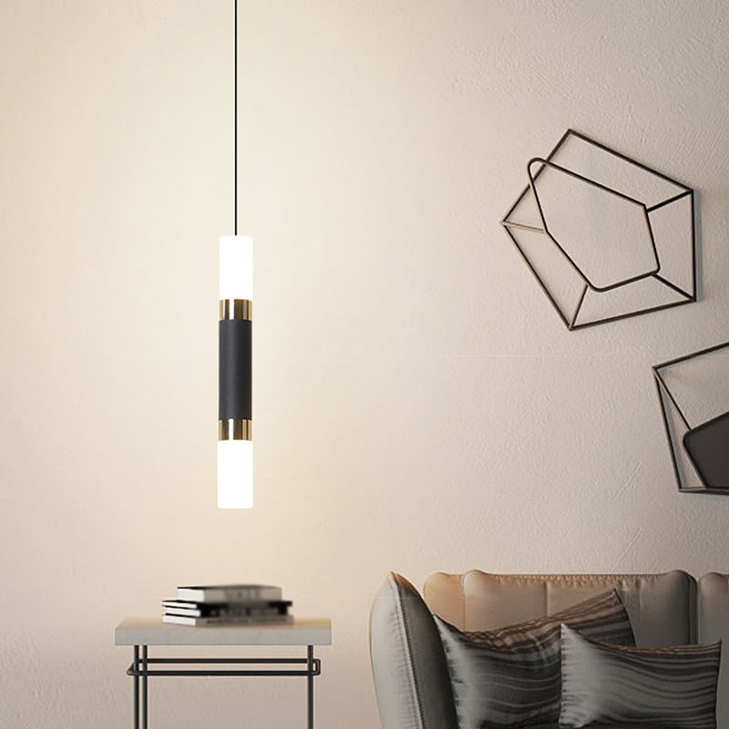 Black Finish Tube Pendant Lamp Modern 1-Head Acrylic LED Ceiling Light Fixture for Bedroom Clearhalo 'Ceiling Lights' 'Modern Pendants' 'Modern' 'Pendant Lights' 'Pendants' Lighting' 2593041