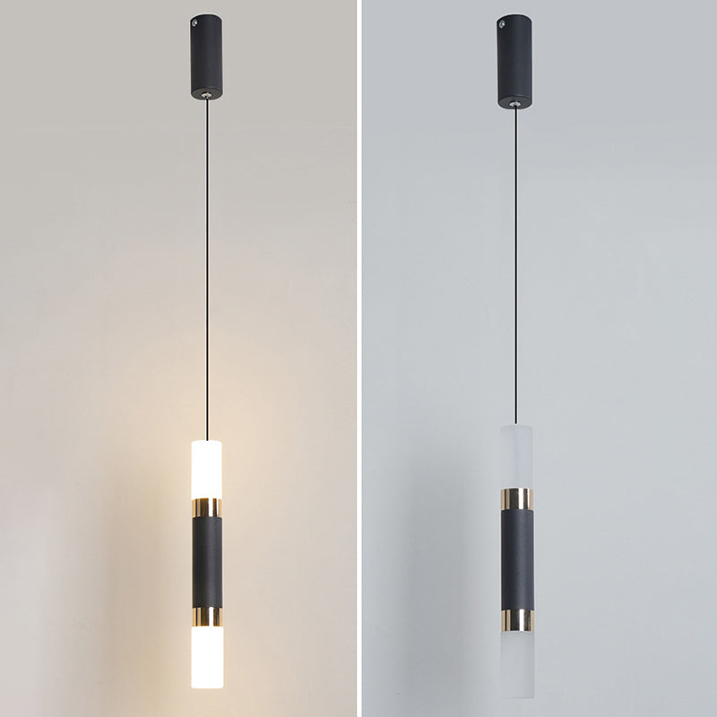 Black Finish Tube Pendant Lamp Modern 1-Head Acrylic LED Ceiling Light Fixture for Bedroom Clearhalo 'Ceiling Lights' 'Modern Pendants' 'Modern' 'Pendant Lights' 'Pendants' Lighting' 2593043