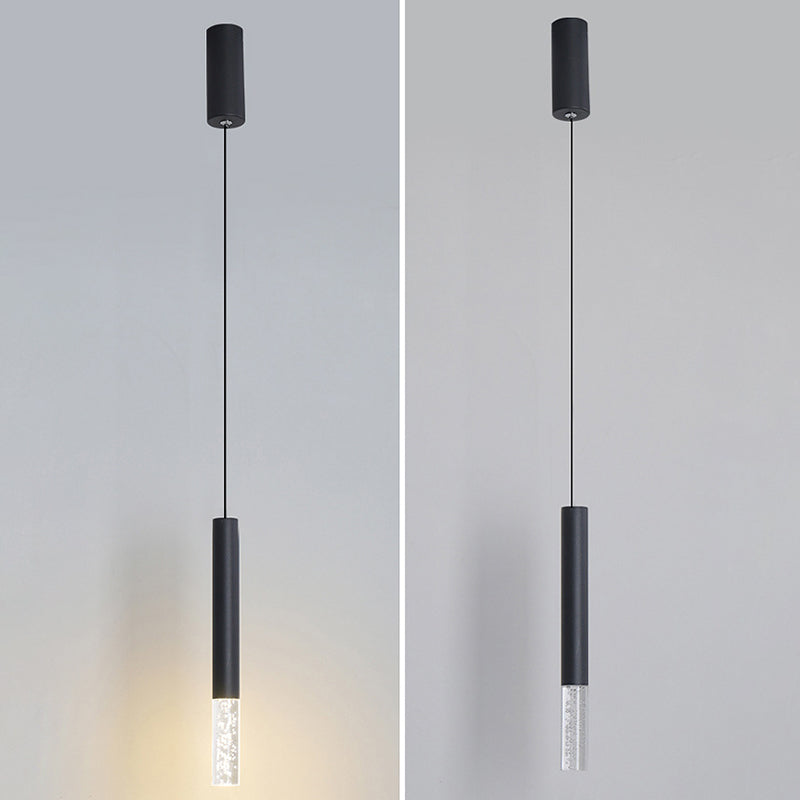 Black Finish Tube Pendant Lamp Modern 1-Head Acrylic LED Ceiling Light Fixture for Bedroom Clearhalo 'Ceiling Lights' 'Modern Pendants' 'Modern' 'Pendant Lights' 'Pendants' Lighting' 2593044