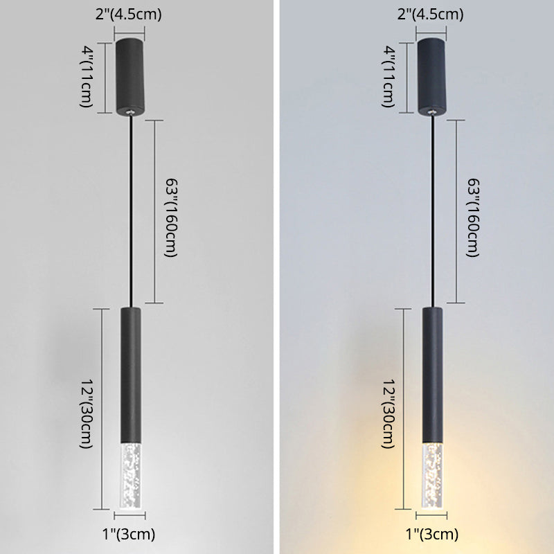 Black Finish Tube Pendant Lamp Modern 1-Head Acrylic LED Ceiling Light Fixture for Bedroom Clearhalo 'Ceiling Lights' 'Modern Pendants' 'Modern' 'Pendant Lights' 'Pendants' Lighting' 2593048