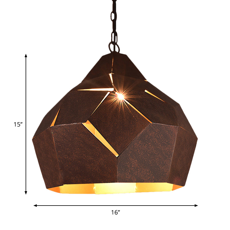 Wrought Iron Dome Hanging Ceiling Lamp Industrial Loft 1 Light Pendant Lamp in Rust for Restaurant Clearhalo 'Ceiling Lights' 'Glass shade' 'Glass' 'Industrial Pendants' 'Industrial' 'Middle Century Pendants' 'Pendant Lights' 'Pendants' 'Tiffany' Lighting' 259308