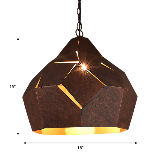 Wrought Iron Dome Hanging Ceiling Lamp Industrial Loft 1 Light Pendant Lamp in Rust for Restaurant Clearhalo 'Ceiling Lights' 'Glass shade' 'Glass' 'Industrial Pendants' 'Industrial' 'Middle Century Pendants' 'Pendant Lights' 'Pendants' 'Tiffany' Lighting' 259308