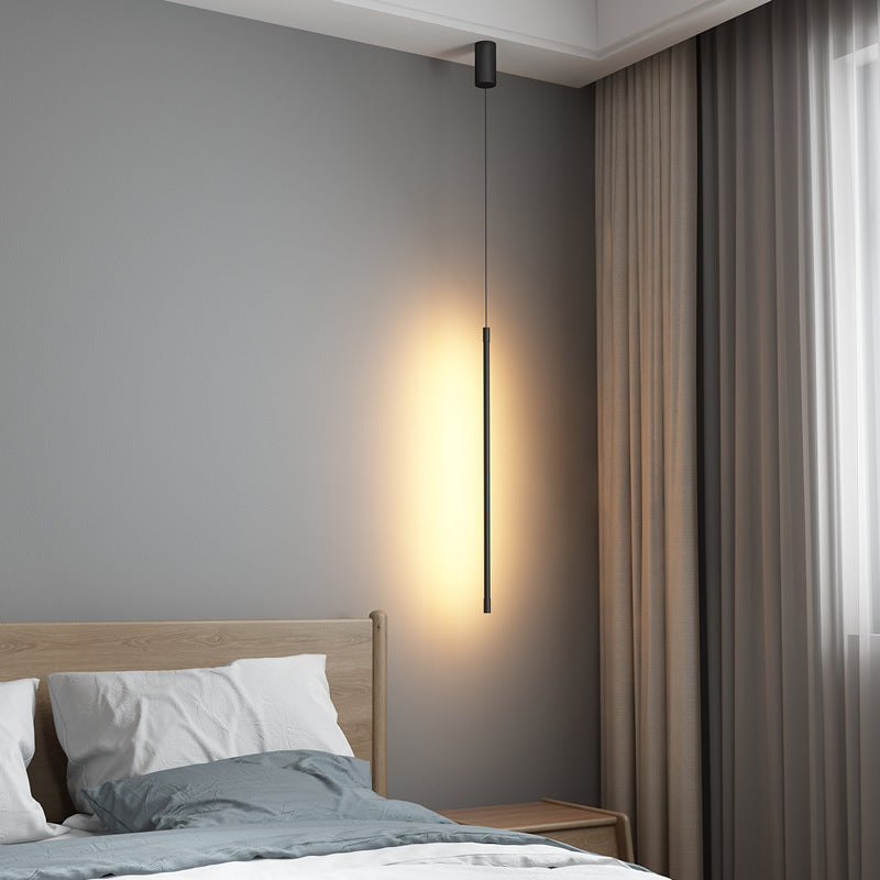 Minimalist Style LED Stick Pendant Metal Bedroom Linear Suspension Lighting in Black Clearhalo 'Ceiling Lights' 'Modern Pendants' 'Modern' 'Pendant Lights' 'Pendants' Lighting' 2593124