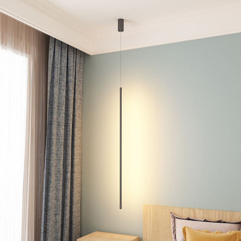 Minimalist Style LED Stick Pendant Metal Bedroom Linear Suspension Lighting in Black Clearhalo 'Ceiling Lights' 'Modern Pendants' 'Modern' 'Pendant Lights' 'Pendants' Lighting' 2593129