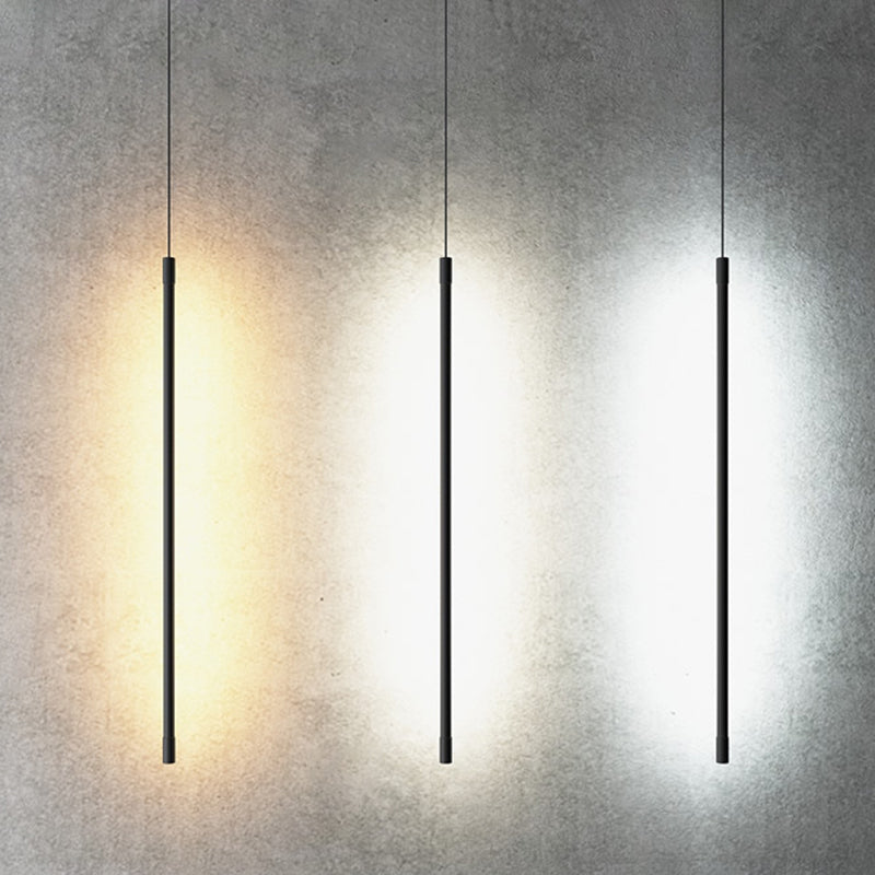 Minimalist Style LED Stick Pendant Metal Bedroom Linear Suspension Lighting in Black Clearhalo 'Ceiling Lights' 'Modern Pendants' 'Modern' 'Pendant Lights' 'Pendants' Lighting' 2593131