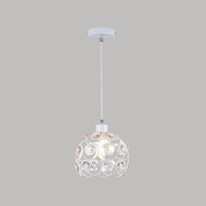 Crystal Hollowed-out Pendant Lamp Minimalist Modern Hanging Light Fixture in Dome Shape 1 White Clearhalo 'Ceiling Lights' 'Modern Pendants' 'Modern' 'Pendant Lights' 'Pendants' Lighting' 2593138