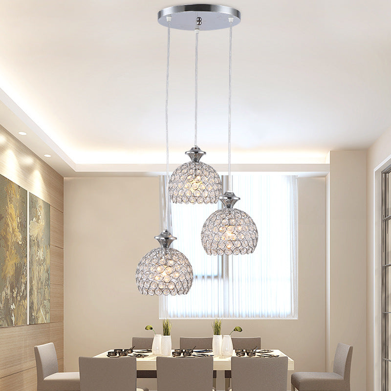 Cluster Shade Pendant Modern Acrylic 3-Light Dining Room Suspension Light in Chrome Chrome Dome Clearhalo 'Ceiling Lights' 'Modern Pendants' 'Modern' 'Pendant Lights' 'Pendants' Lighting' 2593153