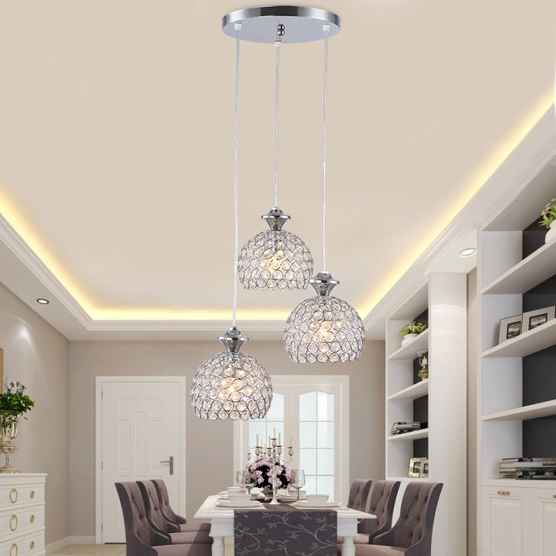 Cluster Shade Pendant Modern Acrylic 3-Light Dining Room Suspension Light in Chrome Clearhalo 'Ceiling Lights' 'Modern Pendants' 'Modern' 'Pendant Lights' 'Pendants' Lighting' 2593155