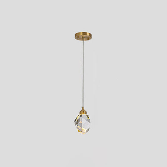 Crystal Stone Shaped LED Hanging Lamp Simple 1-Light Clear Pendant Light for Dining Room Clear Brass-plated Clearhalo 'Ceiling Lights' 'Modern Pendants' 'Modern' 'Pendant Lights' 'Pendants' Lighting' 2593161