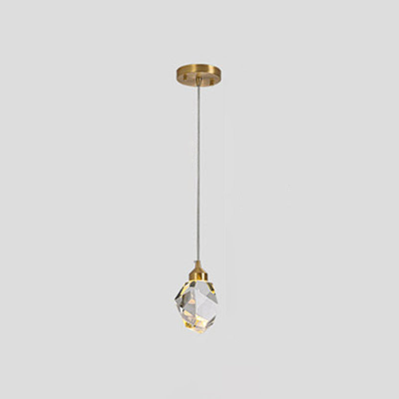 Crystal Stone Shaped LED Hanging Lamp Simple 1-Light Clear Pendant Light for Dining Room Clear Brass Clearhalo 'Ceiling Lights' 'Modern Pendants' 'Modern' 'Pendant Lights' 'Pendants' Lighting' 2593162