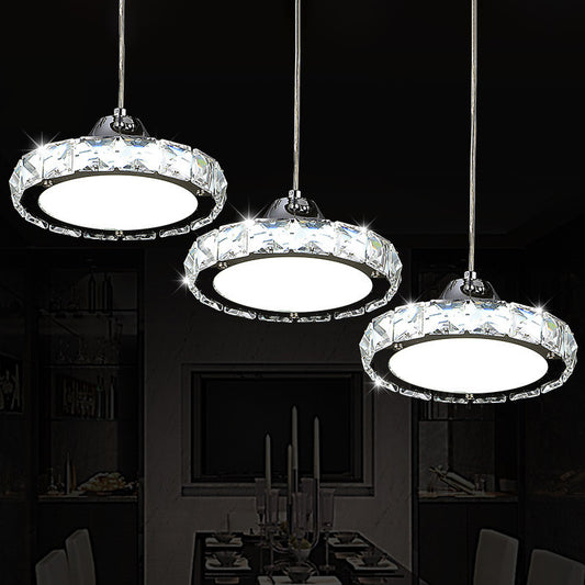 Chrome Finish Circular LED Pendant Modern Crystal Embedded Hanging Ceiling Light Clearhalo 'Ceiling Lights' 'Modern Pendants' 'Modern' 'Pendant Lights' 'Pendants' Lighting' 2593172