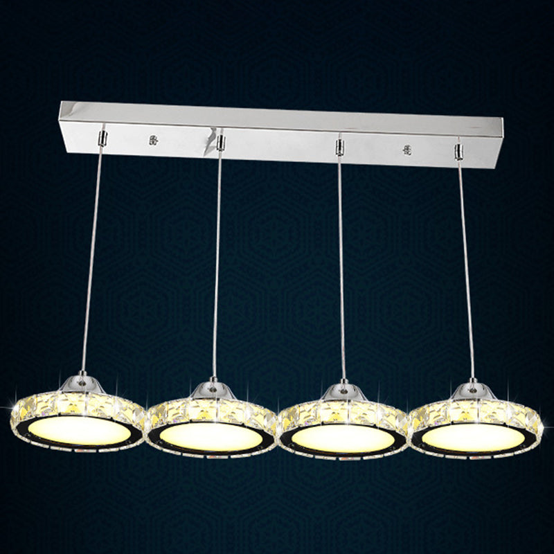 Chrome Finish Circular LED Pendant Modern Crystal Embedded Hanging Ceiling Light Chrome 23.5" Clearhalo 'Ceiling Lights' 'Modern Pendants' 'Modern' 'Pendant Lights' 'Pendants' Lighting' 2593173