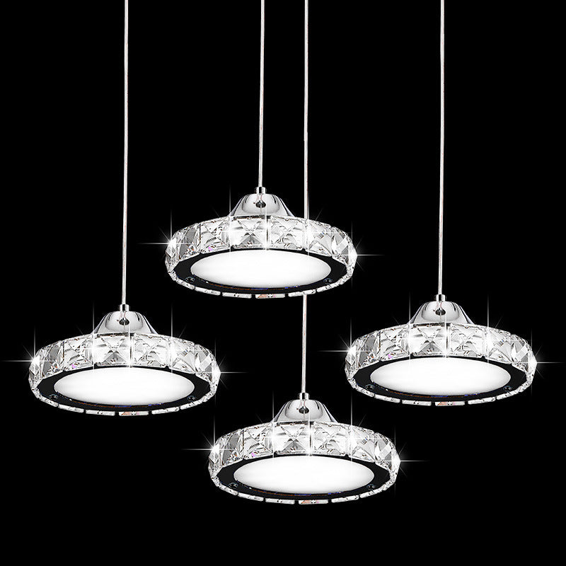 Chrome Finish Circular LED Pendant Modern Crystal Embedded Hanging Ceiling Light Clearhalo 'Ceiling Lights' 'Modern Pendants' 'Modern' 'Pendant Lights' 'Pendants' Lighting' 2593175