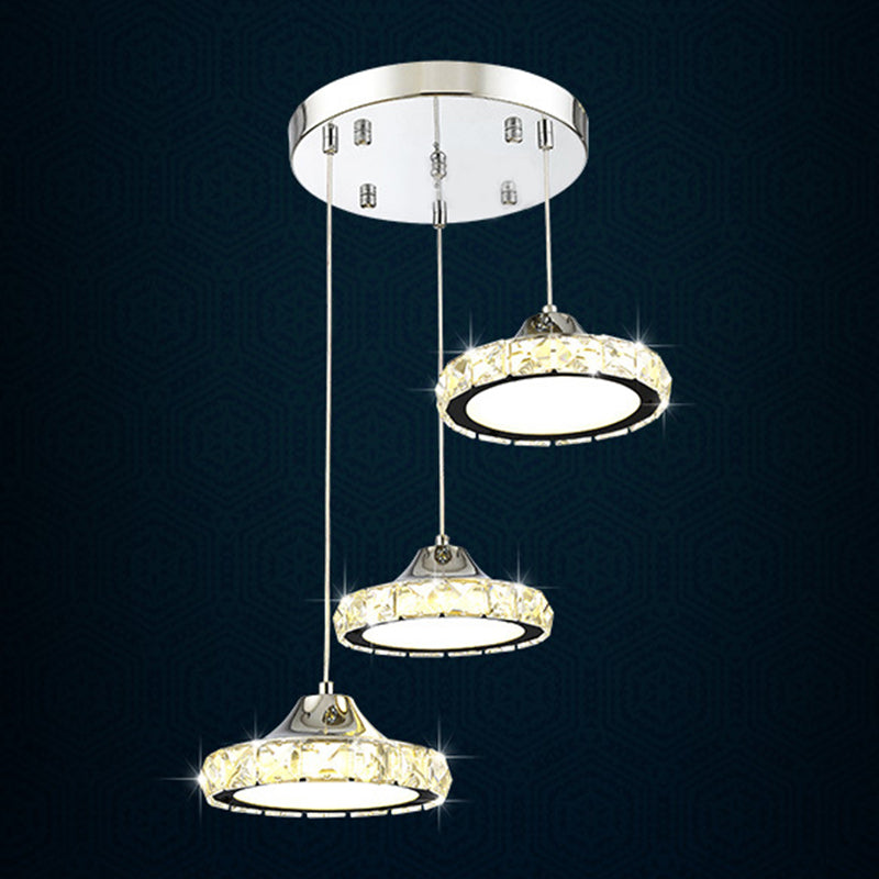 Chrome Finish Circular LED Pendant Modern Crystal Embedded Hanging Ceiling Light Chrome 10" Clearhalo 'Ceiling Lights' 'Modern Pendants' 'Modern' 'Pendant Lights' 'Pendants' Lighting' 2593180