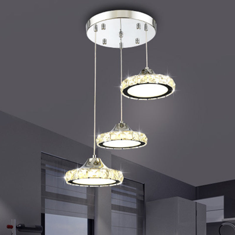 Chrome Finish Circular LED Pendant Modern Crystal Embedded Hanging Ceiling Light Clearhalo 'Ceiling Lights' 'Modern Pendants' 'Modern' 'Pendant Lights' 'Pendants' Lighting' 2593181