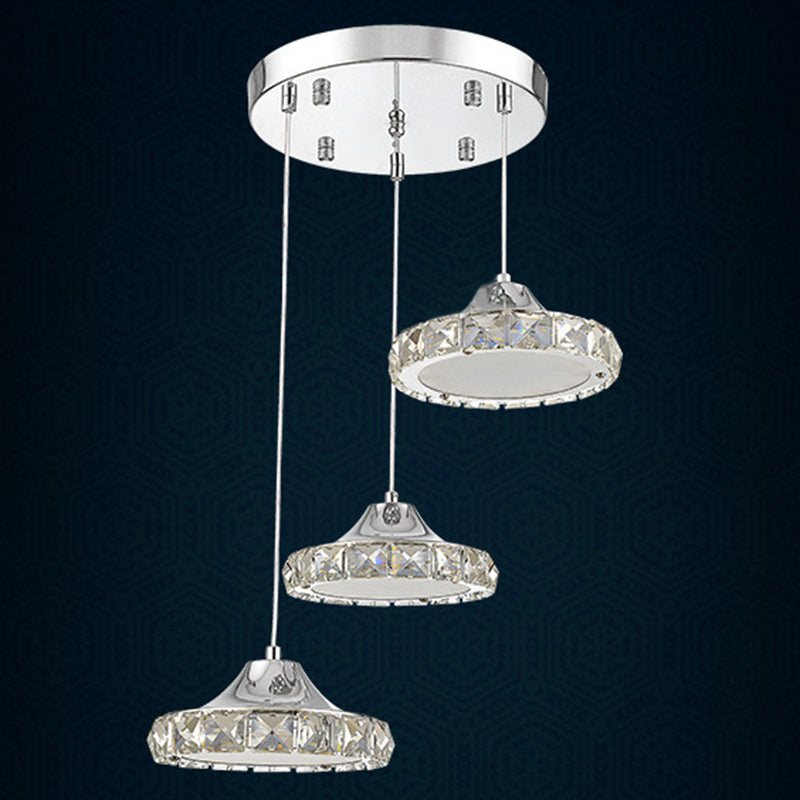 Chrome Finish Circular LED Pendant Modern Crystal Embedded Hanging Ceiling Light Chrome White 10" Clearhalo 'Ceiling Lights' 'Modern Pendants' 'Modern' 'Pendant Lights' 'Pendants' Lighting' 2593182