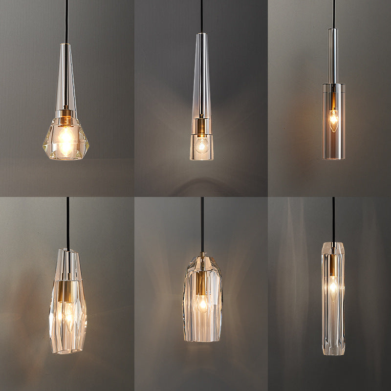 Shaded Pendant Light Fixture Simplicity Crystal Block 1-Light Brass Ceiling Light Clearhalo 'Ceiling Lights' 'Modern Pendants' 'Modern' 'Pendant Lights' 'Pendants' Lighting' 2593187