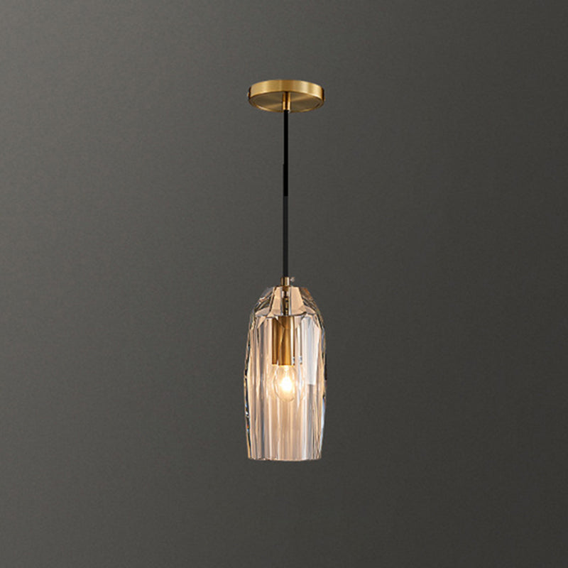 Shaded Pendant Light Fixture Simplicity Crystal Block 1-Light Brass Ceiling Light Brass Bell Clearhalo 'Ceiling Lights' 'Modern Pendants' 'Modern' 'Pendant Lights' 'Pendants' Lighting' 2593189