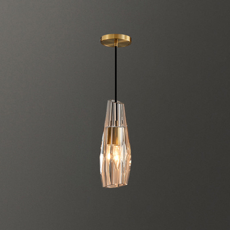 Shaded Pendant Light Fixture Simplicity Crystal Block 1-Light Brass Ceiling Light Brass Teardrop Clearhalo 'Ceiling Lights' 'Modern Pendants' 'Modern' 'Pendant Lights' 'Pendants' Lighting' 2593191