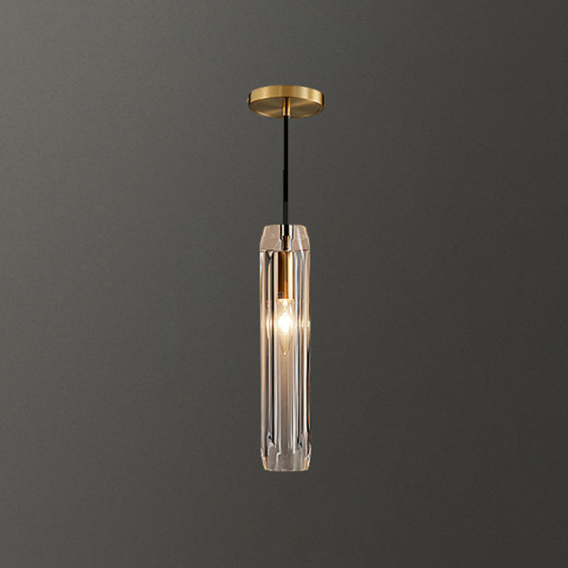 Shaded Pendant Light Fixture Simplicity Crystal Block 1-Light Brass Ceiling Light Brass Cylinder Clearhalo 'Ceiling Lights' 'Modern Pendants' 'Modern' 'Pendant Lights' 'Pendants' Lighting' 2593193