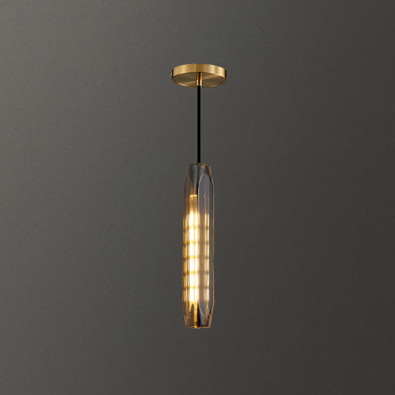 Shaded Pendant Light Fixture Simplicity Crystal Block 1-Light Brass Ceiling Light Brass Tubular Clearhalo 'Ceiling Lights' 'Modern Pendants' 'Modern' 'Pendant Lights' 'Pendants' Lighting' 2593195