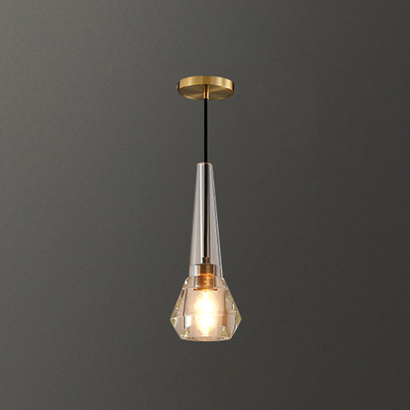 Shaded Pendant Light Fixture Simplicity Crystal Block 1-Light Brass Ceiling Light Brass Diamond Clearhalo 'Ceiling Lights' 'Modern Pendants' 'Modern' 'Pendant Lights' 'Pendants' Lighting' 2593198