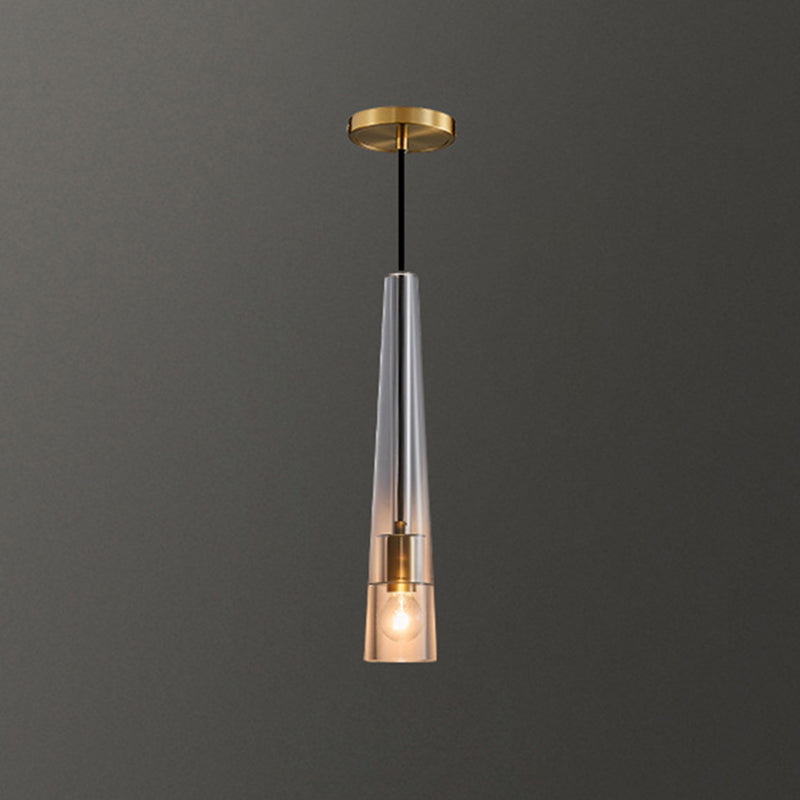 Shaded Pendant Light Fixture Simplicity Crystal Block 1-Light Brass Ceiling Light Brass Cone Clearhalo 'Ceiling Lights' 'Modern Pendants' 'Modern' 'Pendant Lights' 'Pendants' Lighting' 2593200