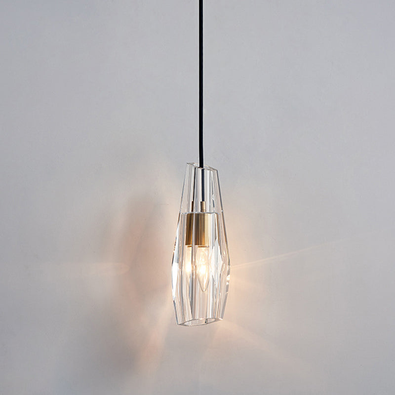 Shaded Pendant Light Fixture Simplicity Crystal Block 1-Light Brass Ceiling Light Clearhalo 'Ceiling Lights' 'Modern Pendants' 'Modern' 'Pendant Lights' 'Pendants' Lighting' 2593202
