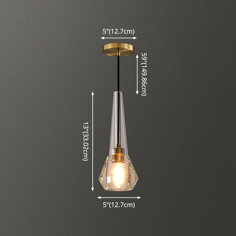 Shaded Pendant Light Fixture Simplicity Crystal Block 1-Light Brass Ceiling Light Clearhalo 'Ceiling Lights' 'Modern Pendants' 'Modern' 'Pendant Lights' 'Pendants' Lighting' 2593211