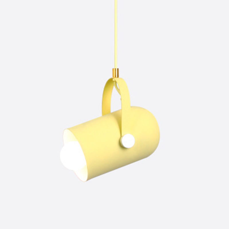 Metal Cylindrical Spotlight Macaron 1 Head Commercial Pendant Lighting with Adjustable Handle Yellow Clearhalo 'Ceiling Lights' 'Modern Pendants' 'Modern' 'Pendant Lights' 'Pendants' Lighting' 2593296