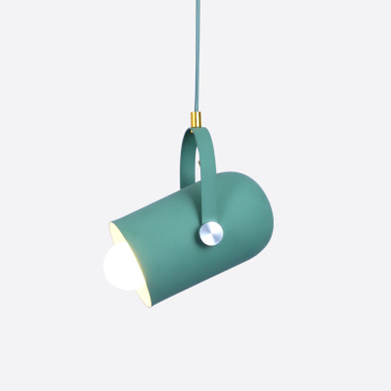 Metal Cylindrical Spotlight Macaron 1 Head Commercial Pendant Lighting with Adjustable Handle Green Clearhalo 'Ceiling Lights' 'Modern Pendants' 'Modern' 'Pendant Lights' 'Pendants' Lighting' 2593299