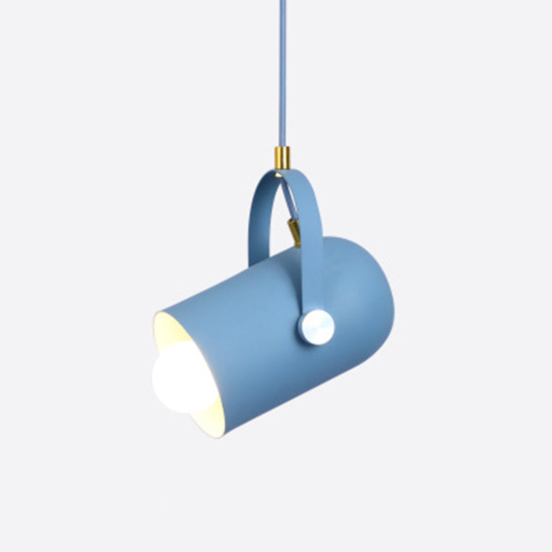 Metal Cylindrical Spotlight Macaron 1 Head Commercial Pendant Lighting with Adjustable Handle Blue Clearhalo 'Ceiling Lights' 'Modern Pendants' 'Modern' 'Pendant Lights' 'Pendants' Lighting' 2593300