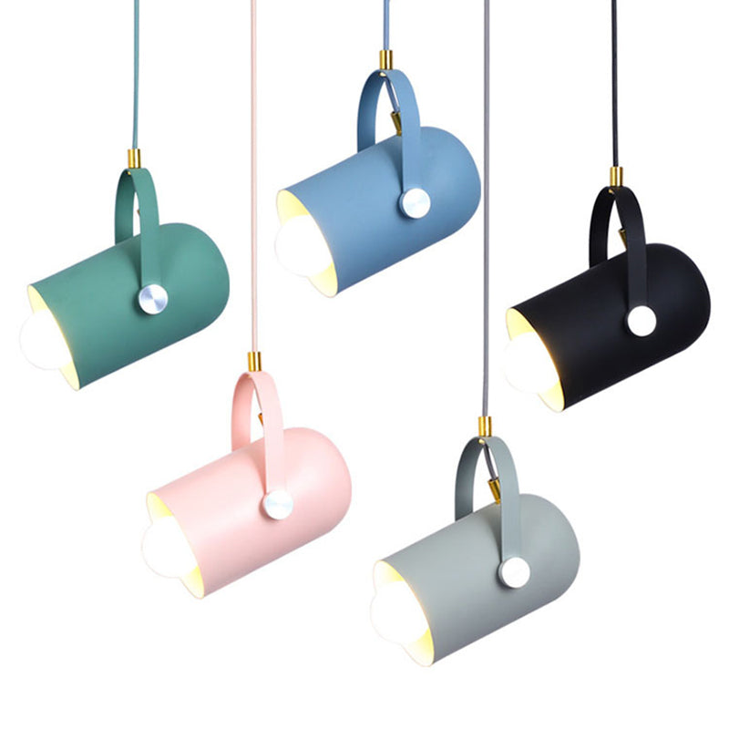 Metal Cylindrical Spotlight Macaron 1 Head Commercial Pendant Lighting with Adjustable Handle Clearhalo 'Ceiling Lights' 'Modern Pendants' 'Modern' 'Pendant Lights' 'Pendants' Lighting' 2593301
