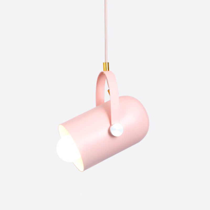 Metal Cylindrical Spotlight Macaron 1 Head Commercial Pendant Lighting with Adjustable Handle Pink Clearhalo 'Ceiling Lights' 'Modern Pendants' 'Modern' 'Pendant Lights' 'Pendants' Lighting' 2593303