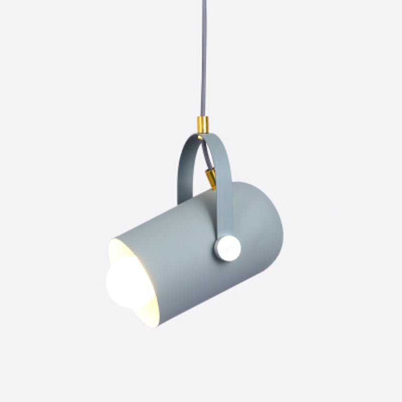 Metal Cylindrical Spotlight Macaron 1 Head Commercial Pendant Lighting with Adjustable Handle Grey Clearhalo 'Ceiling Lights' 'Modern Pendants' 'Modern' 'Pendant Lights' 'Pendants' Lighting' 2593304