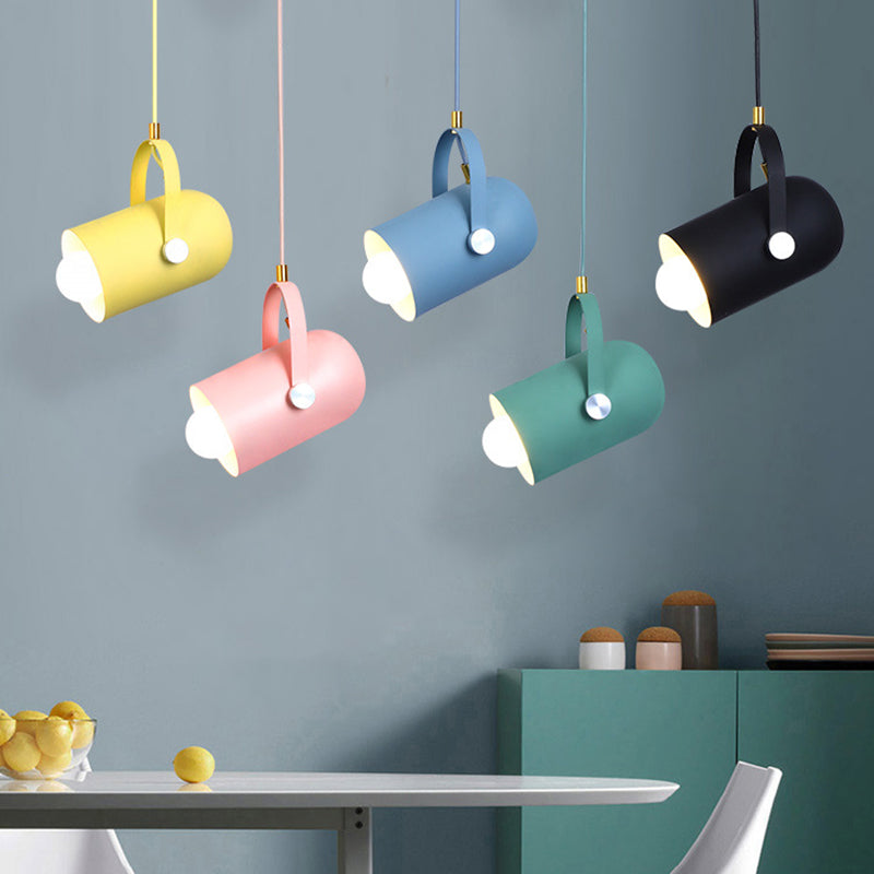 Metal Cylindrical Spotlight Macaron 1 Head Commercial Pendant Lighting with Adjustable Handle Clearhalo 'Ceiling Lights' 'Modern Pendants' 'Modern' 'Pendant Lights' 'Pendants' Lighting' 2593313